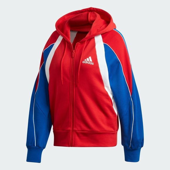 Adidas FS2455 Womens SZ XS Originals Red Blue COLORBLOCK FULL-ZIP HOODIE - Picture 5 of 6